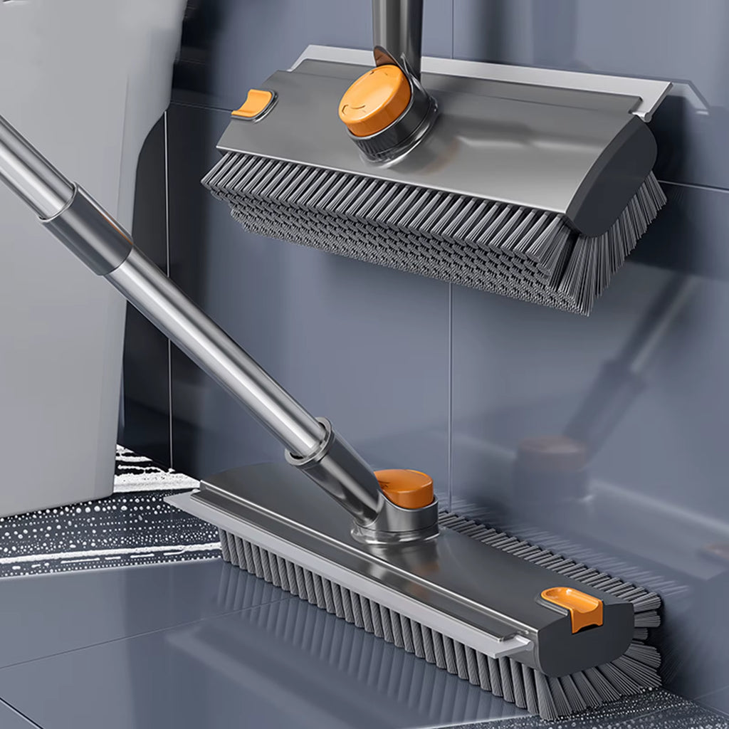 Ultimate 3-in-1 Floor Scrub Brush: Versatile Long Handle Grout Cleaner with Stiff Bristles and Scraper for Effortless Kitchen and Bathroom Cleaning