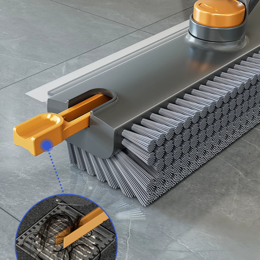 Ultimate 3-in-1 Floor Scrub Brush: Versatile Long Handle Grout Cleaner with Stiff Bristles and Scraper for Effortless Kitchen and Bathroom Cleaning
