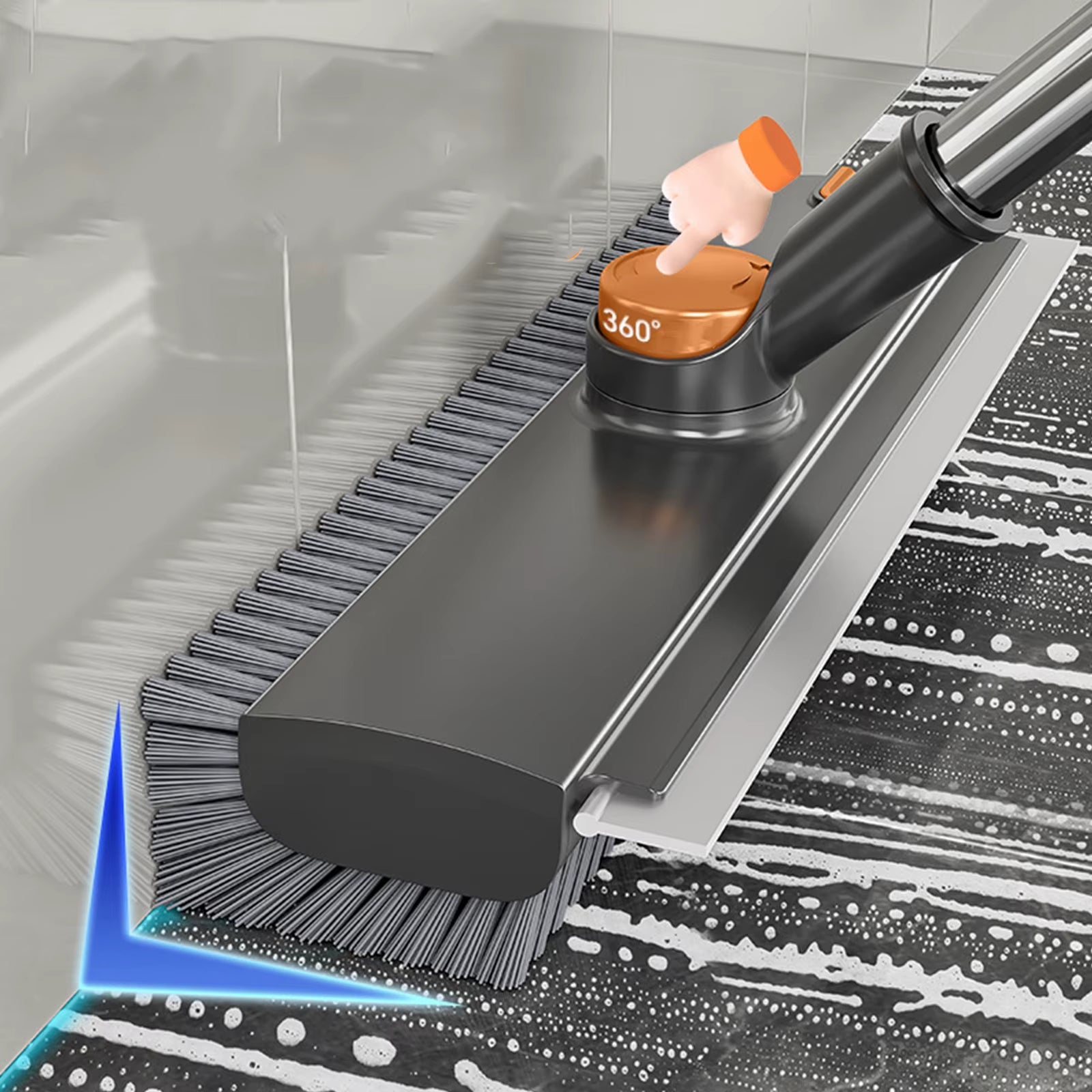 Ultimate 3-in-1 Floor Scrub Brush: Versatile Long Handle Grout Cleaner with Stiff Bristles and Scraper for Effortless Kitchen and Bathroom Cleaning