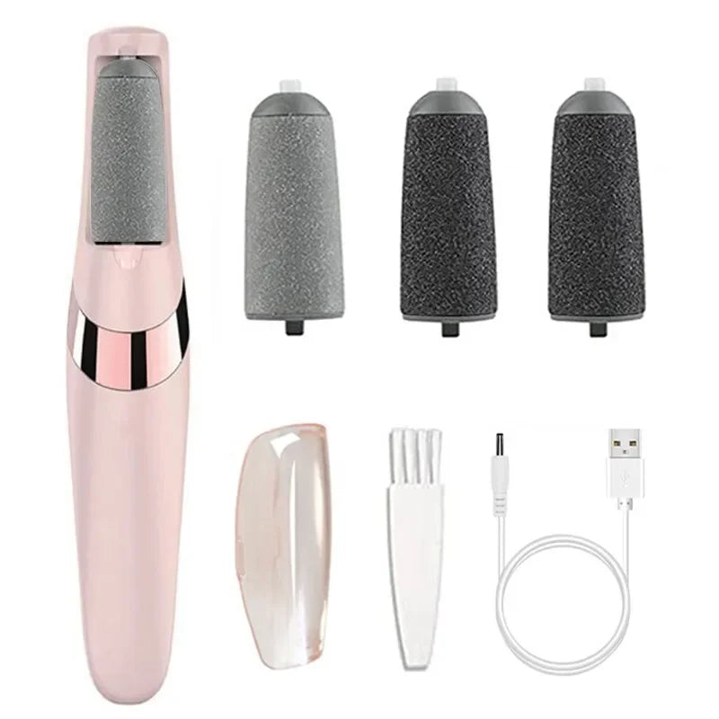 Revitalize Your Feet with the Ultimate USB Rechargeable Electric Dead Skin Remover - Complete with Interchangeable Roller Heads for Professional Pedicure Results!