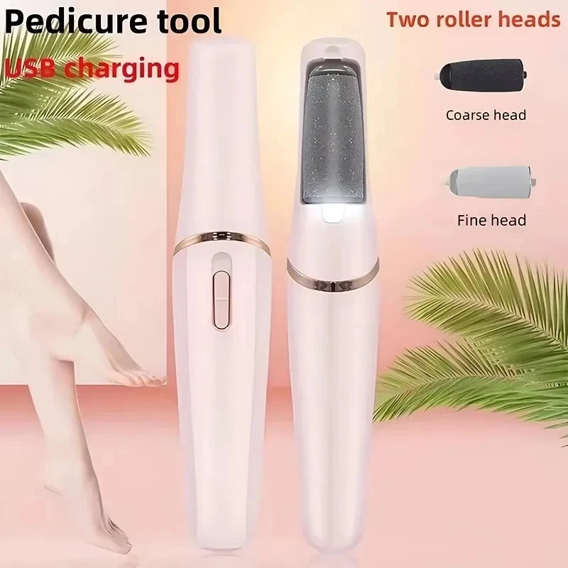 Revitalize Your Feet with the Ultimate USB Rechargeable Electric Dead Skin Remover - Complete with Interchangeable Roller Heads for Professional Pedicure Results!