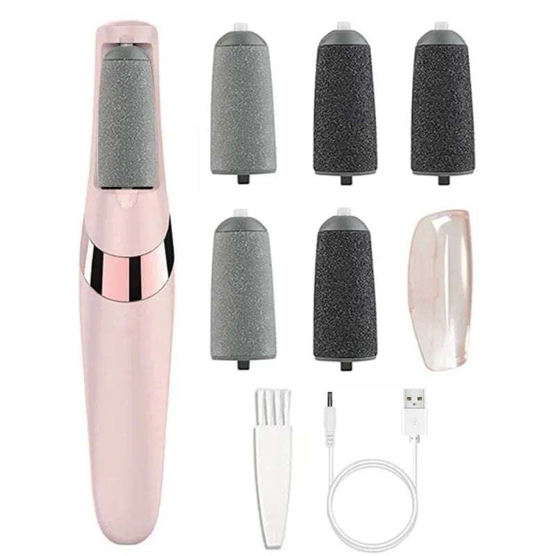 Revitalize Your Feet with the Ultimate USB Rechargeable Electric Dead Skin Remover - Complete with Interchangeable Roller Heads for Professional Pedicure Results!