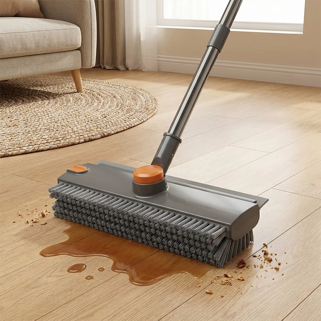 Ultimate 3-in-1 Floor Scrub Brush: Versatile Long Handle Grout Cleaner with Stiff Bristles and Scraper for Effortless Kitchen and Bathroom Cleaning